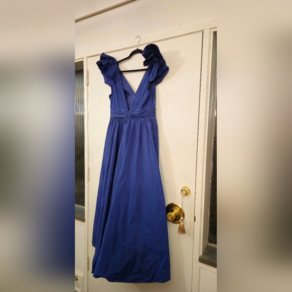 Marchesa Notte Bow Ruffle Taffeta Empire Ball Gown in Navy Size 10 - Picture 7 of 7